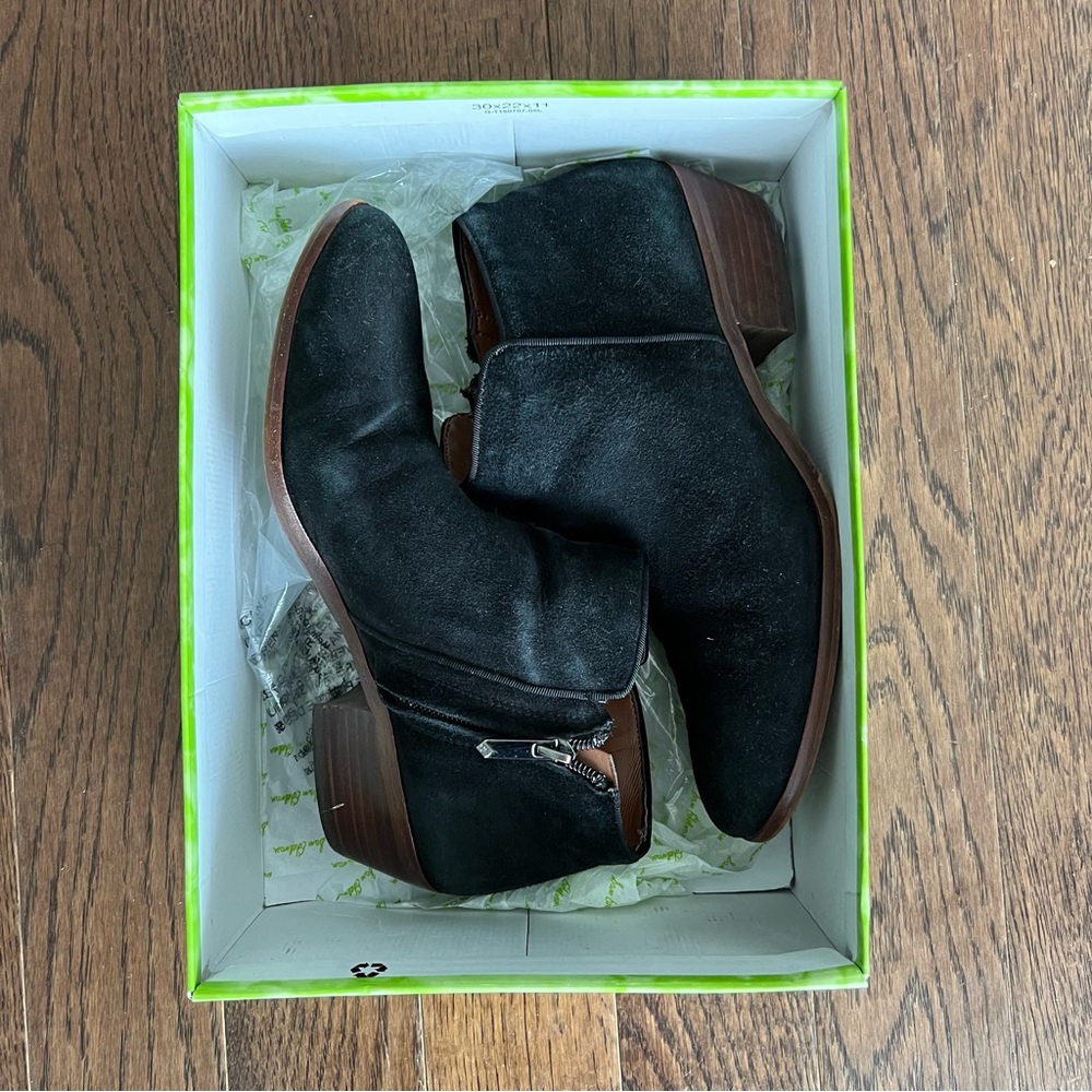 SAM EDELMAN Black Suede Zipper Petty Ankle Bootie (Size 8)